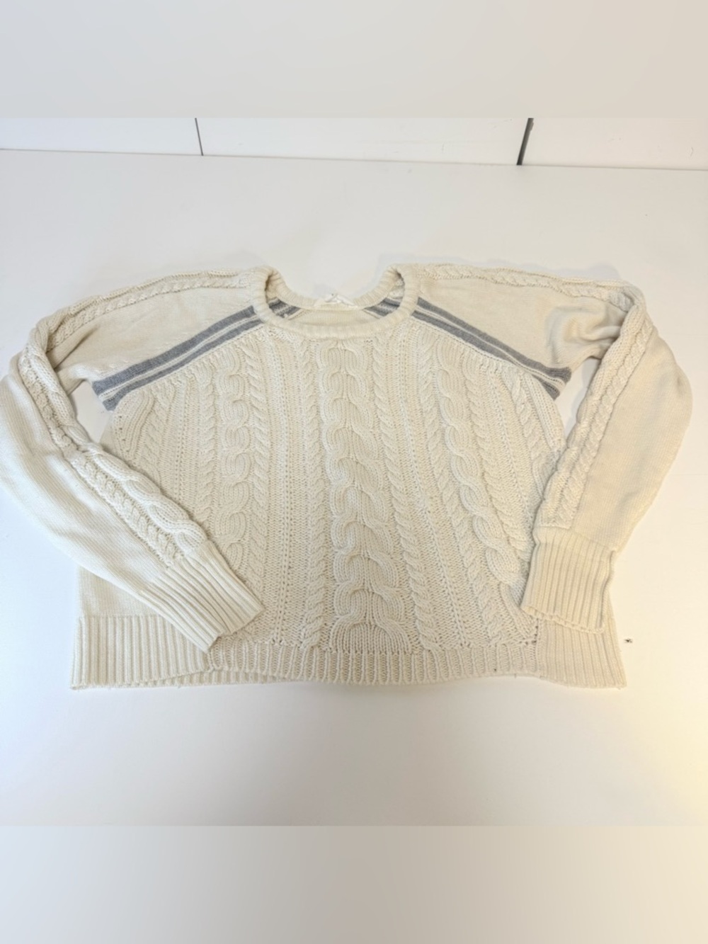 Athleta Chunky Cable Knit Wool Blend Sweater - Ivory/Gray